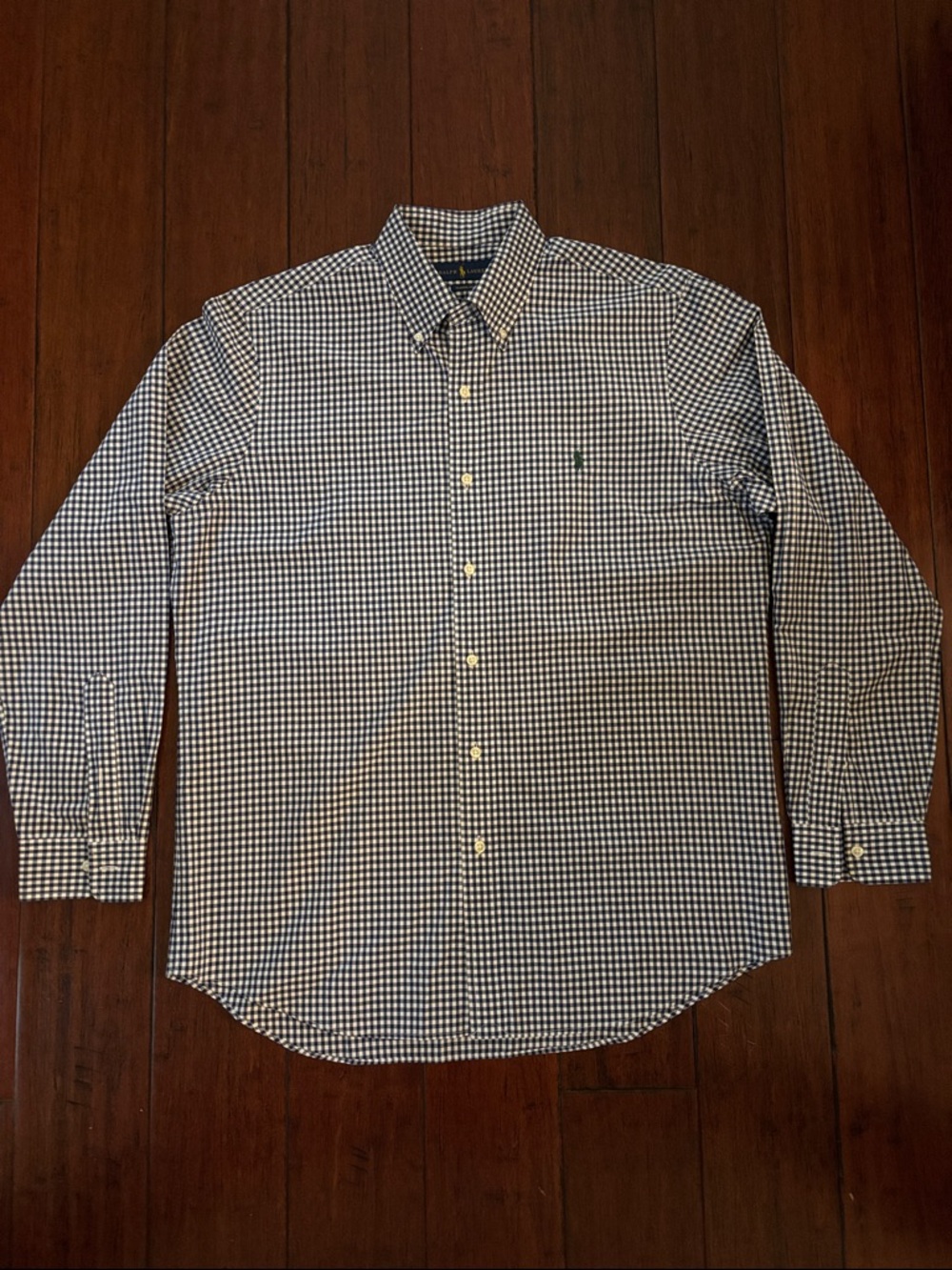 Ralph Lauren Navy/White Gingham Button-Down Shirt, Men’s L Classic Cotton Poplin